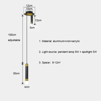 Modern Aluminum LED Pendant Light With Dual Spotlights