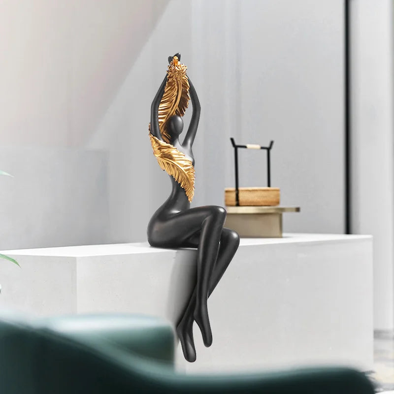 Decorbites™ Große Nackte Federbekleidete Körperskulptur | Moderne Abstrakte Sitzende Figurin-Statuen