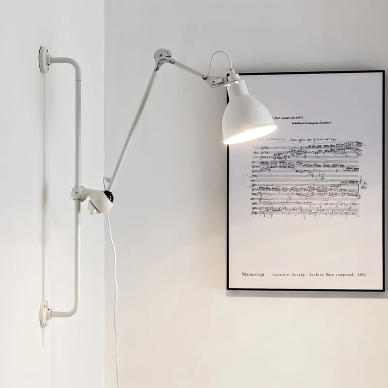 DecorBites™ Gras BL Wall Lamp: Adjustable Chrome Long Arm Reading Light