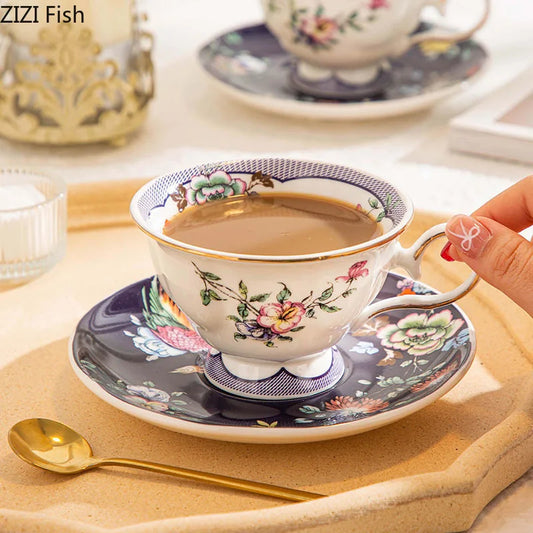 Decorbites™ Blumenmuster Keramik-Tasse- und Untertassenservice für den Esstisch, Kaffee, Tee, Saft