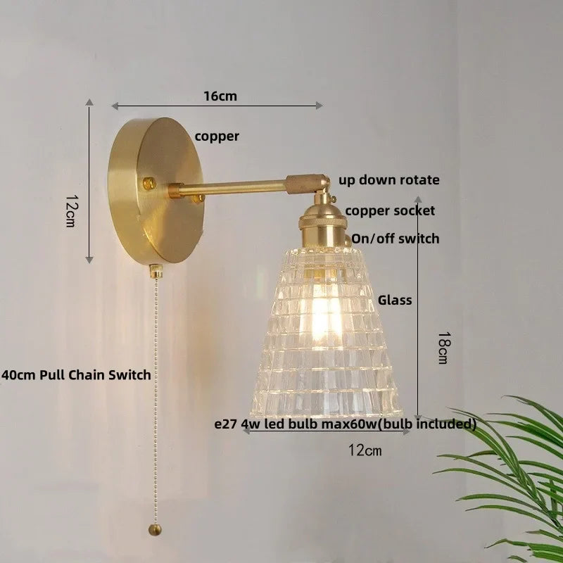 Decorbites™ Grüne Glas-LED-Wandleuchten mit Zugschalter Vintage-Stil Nachttischlampe