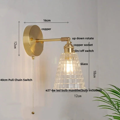 Decorbites™ Grüne Glas-LED-Wandleuchten mit Zugschalter Vintage-Stil Nachttischlampe