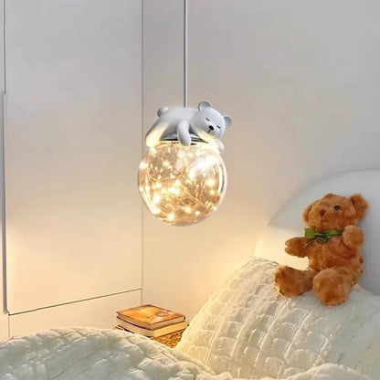 Decorbites™ Glas-Kinderzimmer-Leuchter: Weißer Bären-Hasen-Lampen für modernes Baby-Jungen- und Mädchen-Schlafzimmer