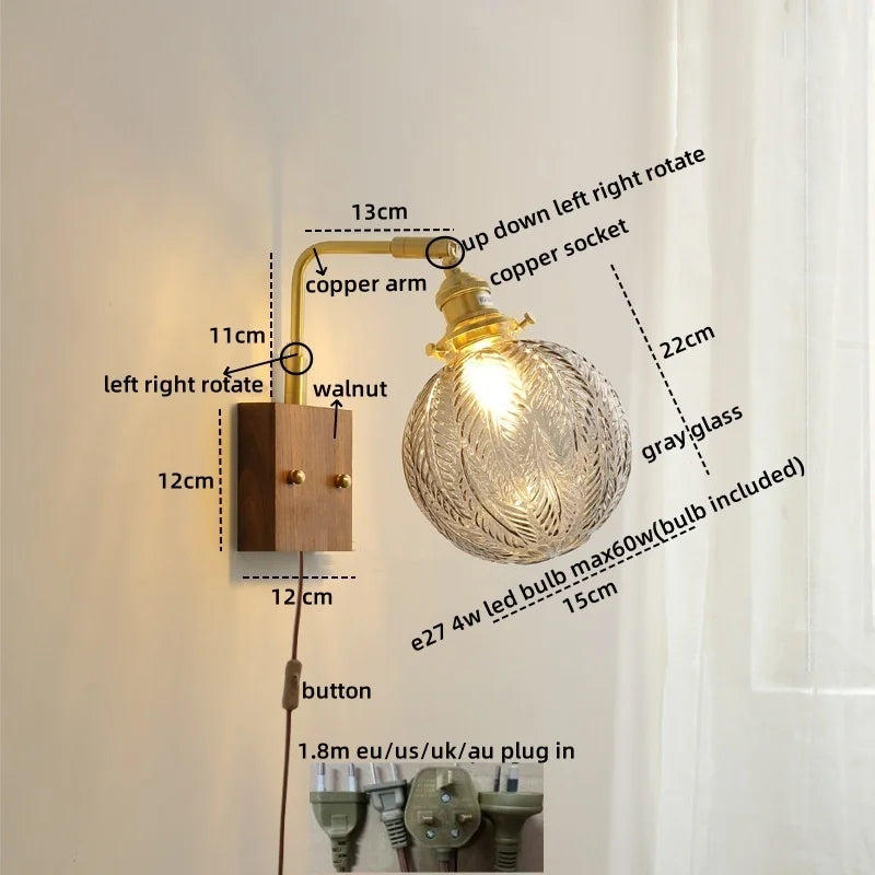 Decorbites™ Klares Glas LED Wandapplikation Walnuss Kupfer Moderne Treppenbeleuchtung