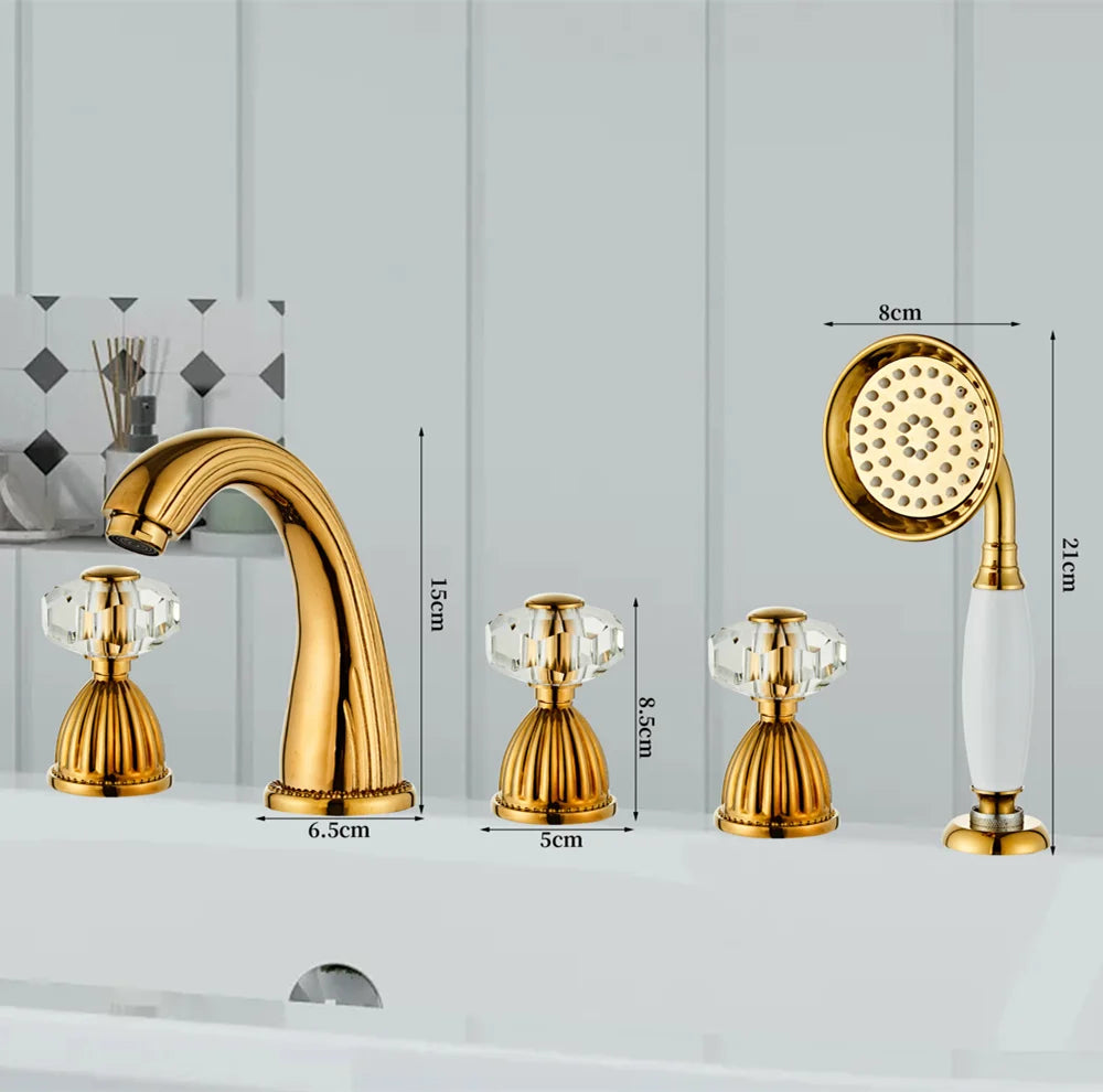 Decorbites™ Gold Kristall Messing Badewannenarmatur-Set mit Handbrausekopf