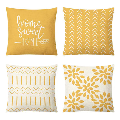 DecorBites™ Geometric Yellow Linen Pillow Cover for Modern Décor 45x45cm