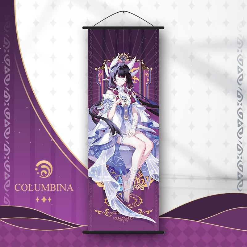 Genshin Impact Scroll Canvas Painting Columbina Sandrone Flins Home Decor Wall Hanging Anime Poster Wall Art Room Decoration