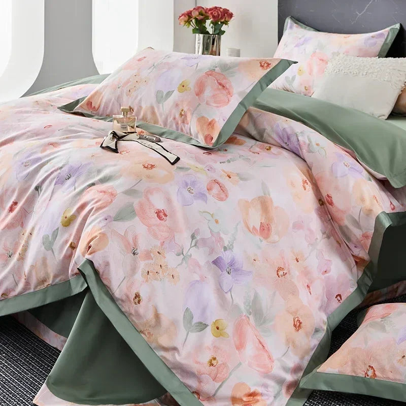 DecorBites™ Egyptian Cotton Bedding Set Queen King Ru Double Size Print Bed Linens