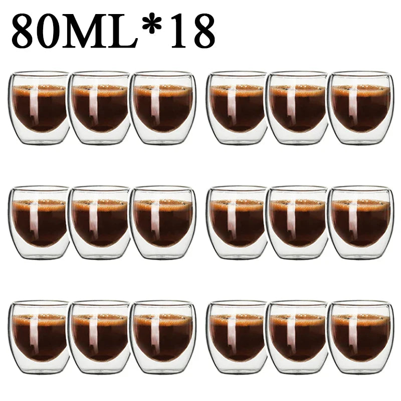 DecorBites™ Double Wall Borosilicate Glass Mug Set for Tea Coffee Juice Bar Drinkware