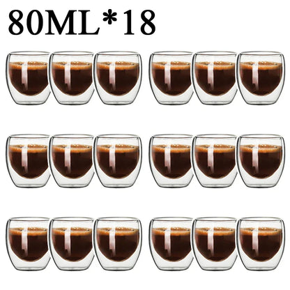 DecorBites™ Double Wall Borosilicate Glass Mug Set for Tea Coffee Juice Bar Drinkware