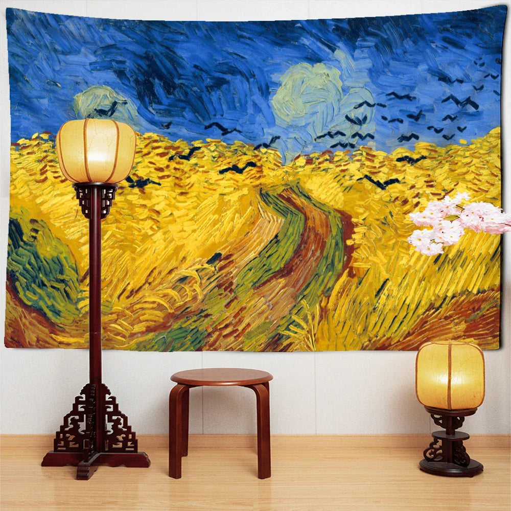 Decorbites™ Golden Field Öl-Gemälde-Teppich Wandbehang - Retro-Hippie-Kunst-Dekoration