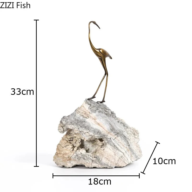 Decorbites™ Goldene Kranich-Skulptur: Moderne Schreibtisch-Dekoration und Handwerkskunst für Raumästhetik