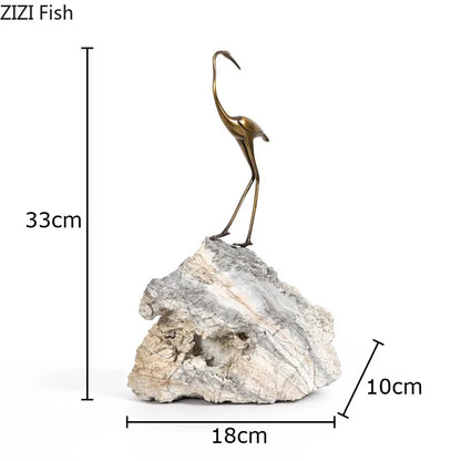 Decorbites™ Goldene Kranich-Skulptur: Moderne Schreibtisch-Dekoration und Handwerkskunst für Raumästhetik