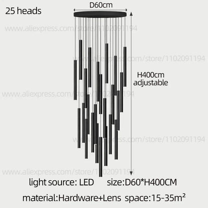 DecorBites™ Cylindrical LED Staircase Chandelier Suspension Light - Modern Villa Water Pipe Fixture