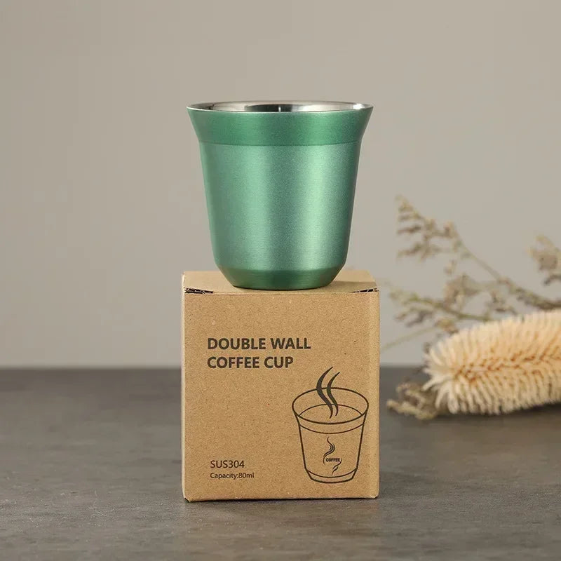 Decorbites™ Doppeltwandige Espresso-Tassen 80 ml - Set aus 2 hitzeisolierten Edelstahlbechern