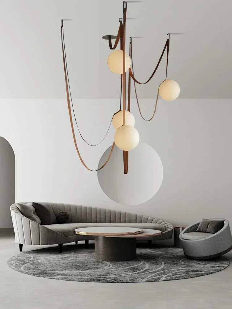 Decorbites™ Lederglasball-Hängeleuchte für das Wohnzimmer, verstellbarer Gürtel DIY-Armatur