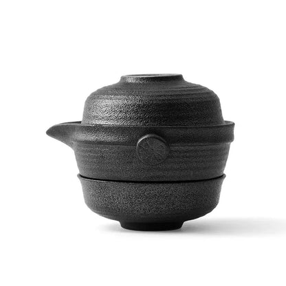 DecorBites™ Kung Fu Tea Set: Teapot, 2 Teacups, Travel Green Tea Cups, Ceramic Gaiwan