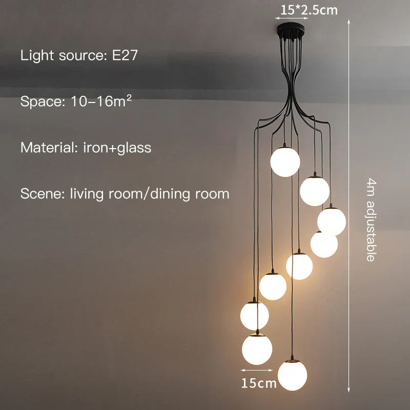 Decorbites™ Glas-Kugel-LED-Kronleuchter, moderner minimalistischer Loft-Villa-Treppenhaus-Dekor