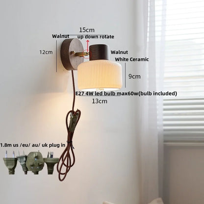 DecorBites™ LED Wall Lamp Clear Glass Walnut Wood Up Down Rotate Wall Light