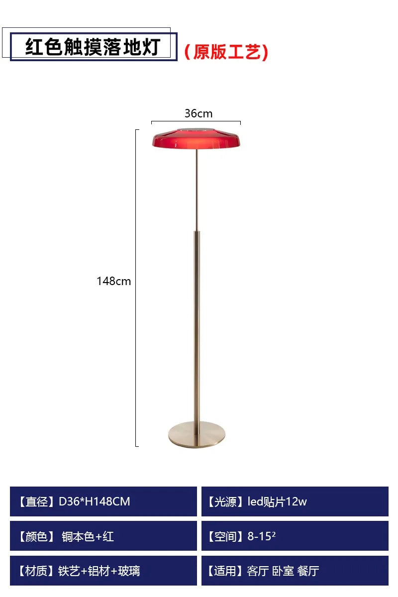 Decorbites™ DORA Glas-Tischleuchte Touch-LED Dekorative Schreibtischlampe Rot/Grau Schlafzimmer Wohnzimmer