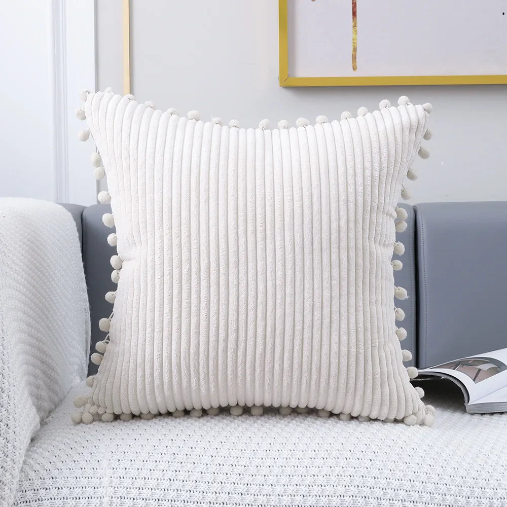 DecorBites™ Corduroy Pompom Cushion Cover 45x45 for Sofa Living Room