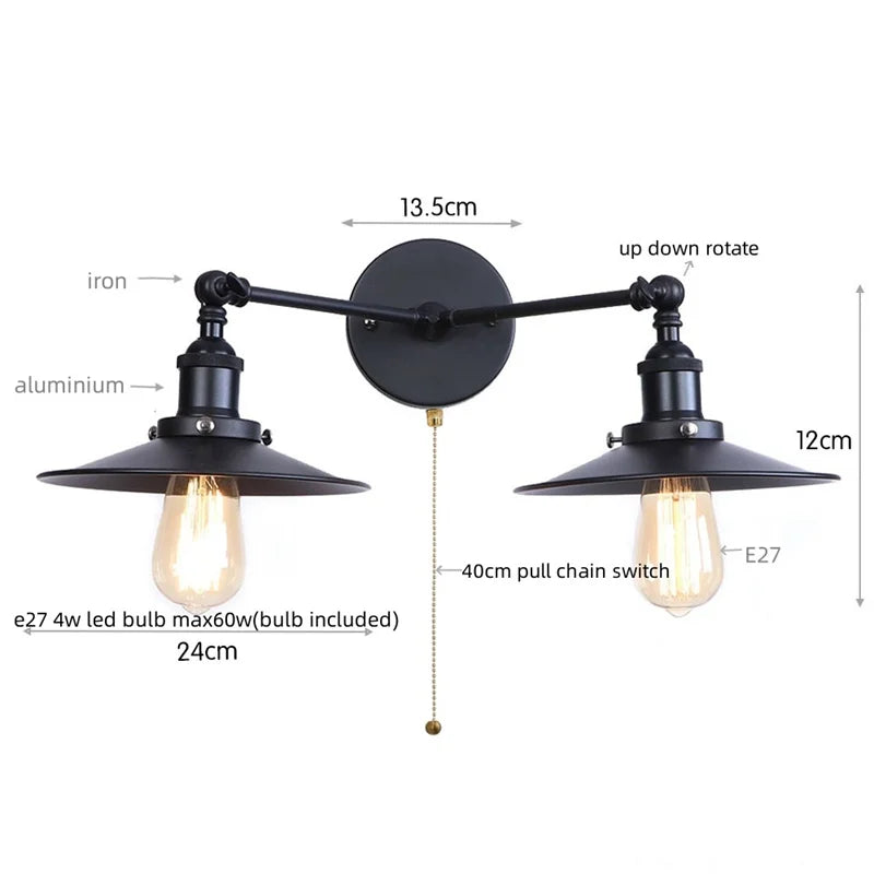 DecorBites™ Dual Head LED Wall Light Pink Industrial Bedside Lamp