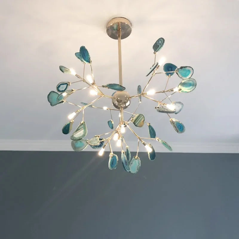 Decorbites™ Bunte Achat-LED-Kronleuchter: Blattförmige Pendelleuchte für romantisches Raumdekoration