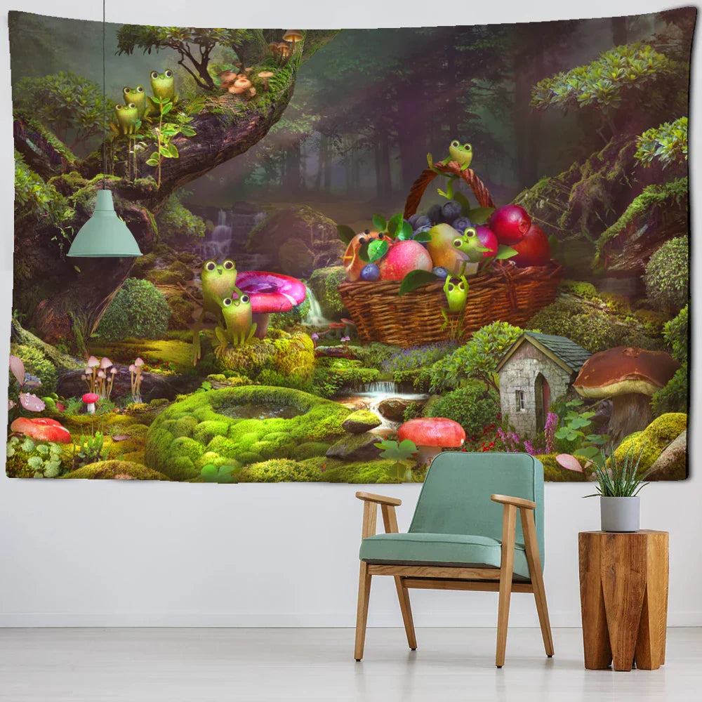 Decorbites™ Kleiner Frosch Tapisserie Wandbehang - Wald-Psychedelische Kunst für das Kinderzimmer