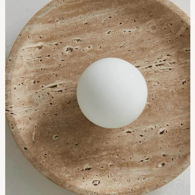 Decorbites™ Glas-Kugelleuchte LED Deckenlampe, Japanischer Stil, Gelber Travertin, Restaurant-Lesedekoration
