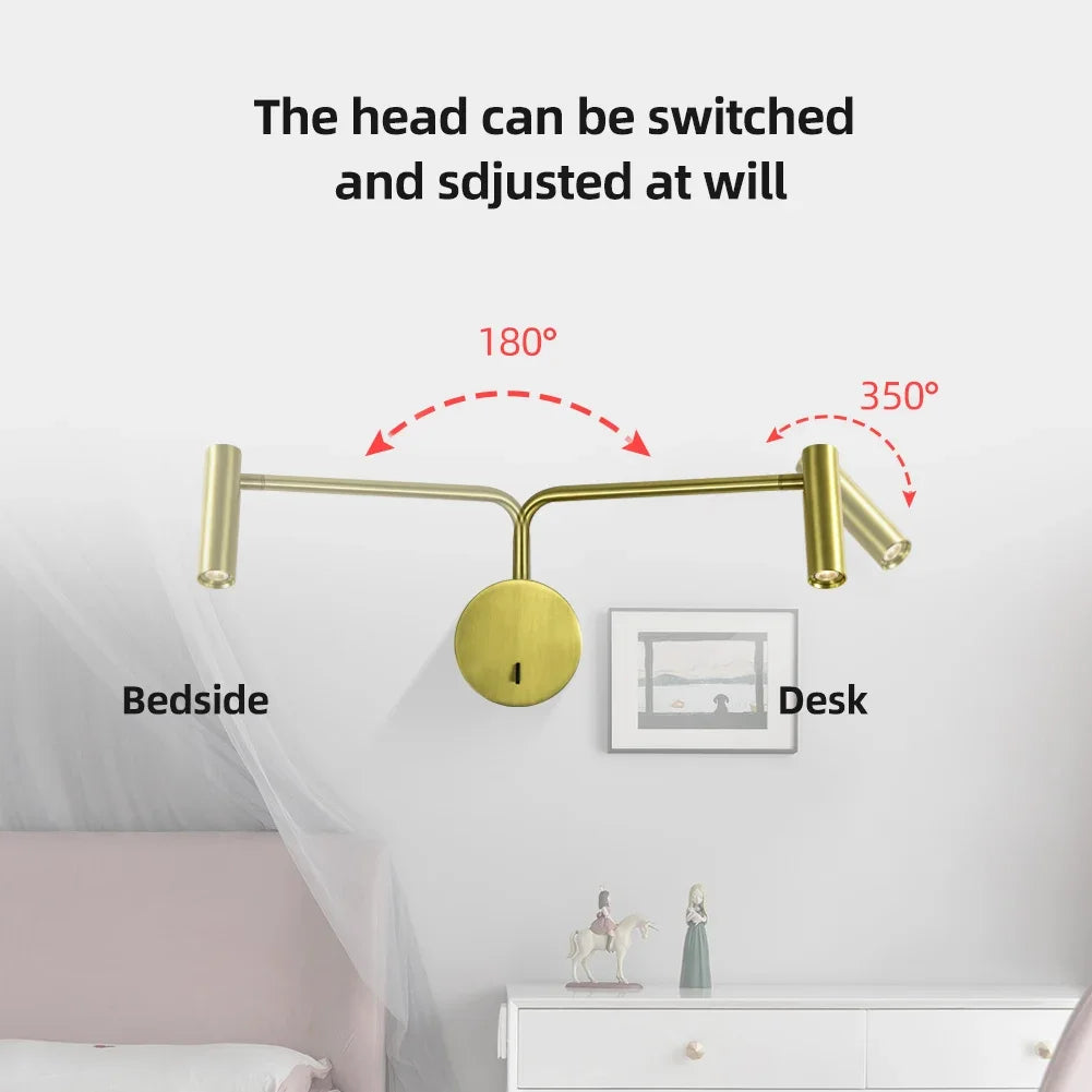 DecorBites™ Gold LED Wall Lights 9W Switch Indoor Bedroom Living Room Sconce