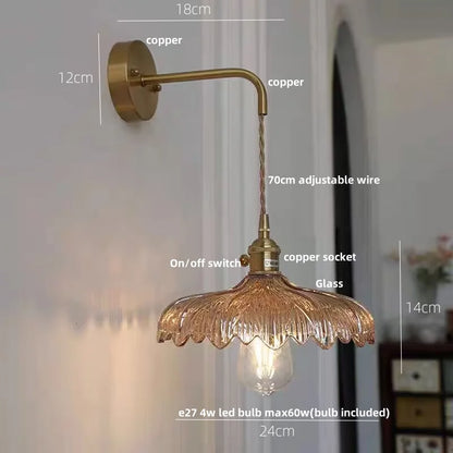 Decorbites™ Amber Vintage LED Wandlampe Glas Kupfer Zugschalter für Schlafzimmer