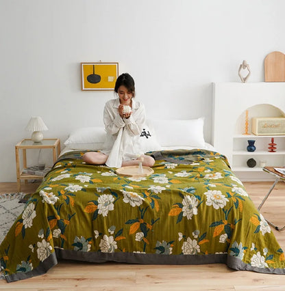 DecorBites™ Cotton Gauze Plaid Blanket - Super Soft Bed Throw Blanket