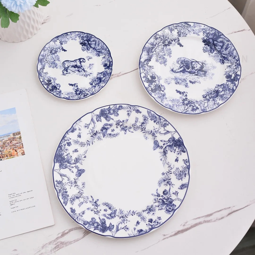 Decorbites™ Dschungel Bone China Dessertteller, Desserttablett, Snackteller - Tischgeschirr Besteck