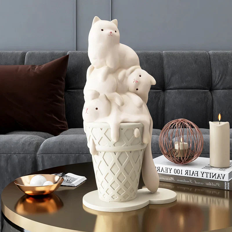 Decorbites™ Eiscreme-Katzen-Skulptur Harz-Figur Moderne Heimdekoration Kreative Tierfigur