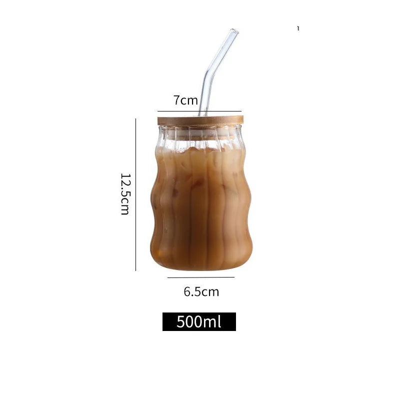 Decorbites™ Glasbecher-Set mit Deckel und Trinkhalm, transparentes Trinkgeschirr für Tee, Saft, Bier oder Milch