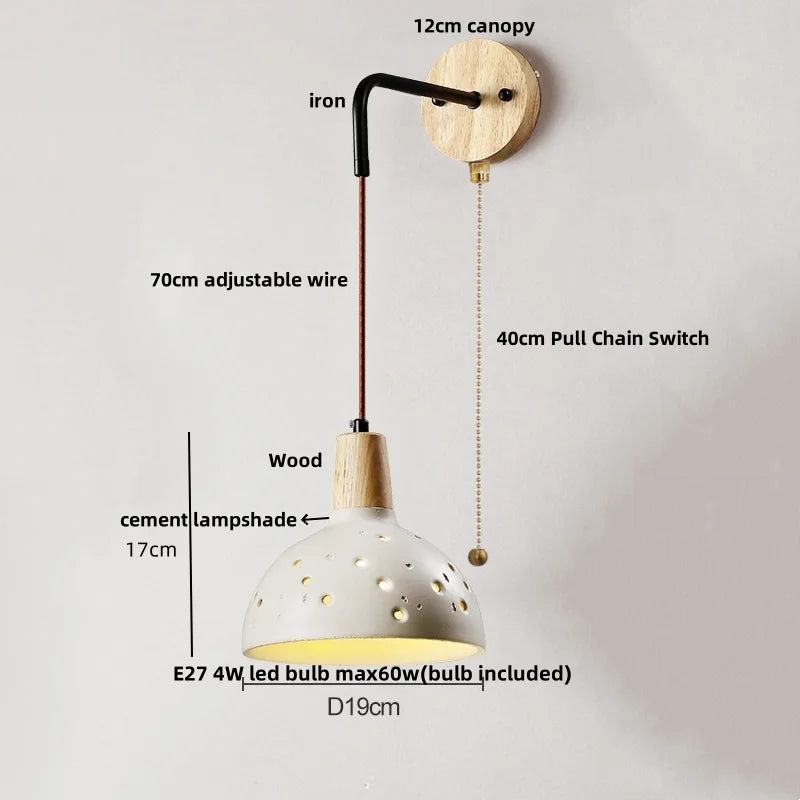 DecorBites™ Japanese Style LED Wall Light Cement Bedside Lamp with Pull Chain Switch