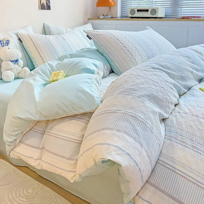 DecorBites™ Jacquard Cotton Bedding Set for Queen King Size - Skin Friendly Comforter Cover