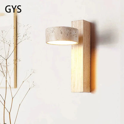 Decorbites™ Sahneton-Nachttisch-Wandleuchte Drehbare LED-Lampe aus Holzstamm Stein Walnuss