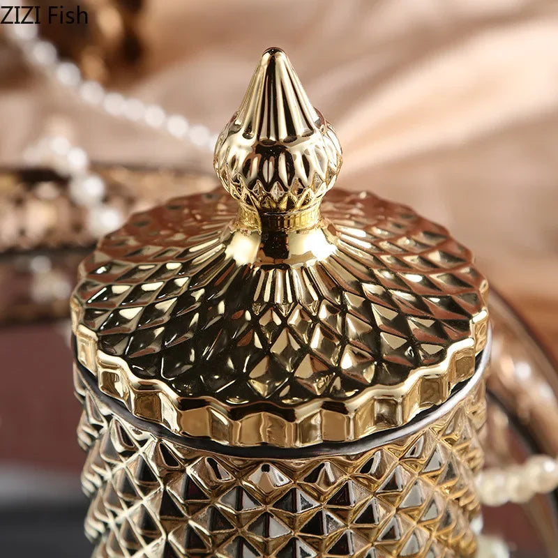 Decorbites™ Vergoldetes Glas-Nachfüllgefäß mit Deckel für Süßigkeiten, Schmuck und Kosmetik