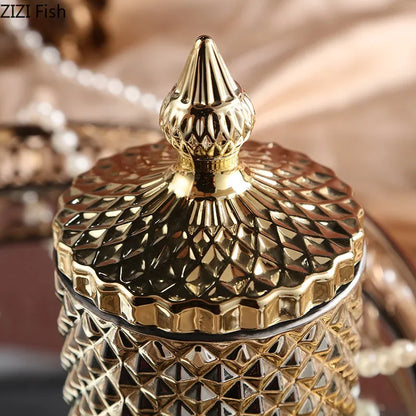Decorbites™ Vergoldetes Glas-Nachfüllgefäß mit Deckel für Süßigkeiten, Schmuck und Kosmetik