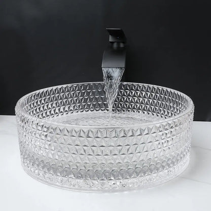 Decorbites™ Diamantglas-Waschbecken-Set mit mattschwarzem Armatur und Pop-up-Ablaufmischer