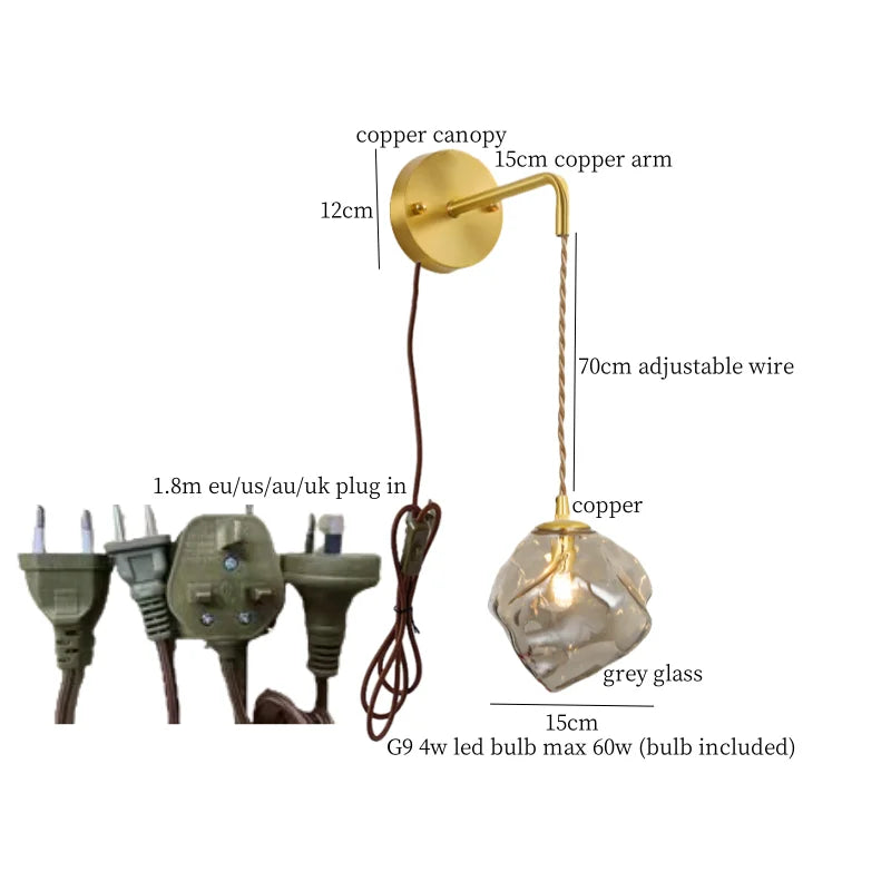 Decorbites™ Lava-Eis-Glas-LED-Wandleuchte Messing Vintage Wandlampe