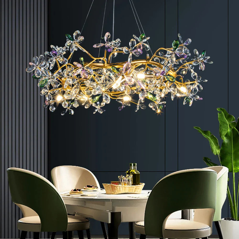 Decorbites™ Kristallblumen-Kronleuchter Gold LED Baumzweige Luxus-Kronleuchter