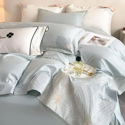 Decorbites™ Besticktes Baumwoll-Bettwäsche-Set: Luxuriöse Hepburn-Stil Bettbezug 220x240, hautfreundlich