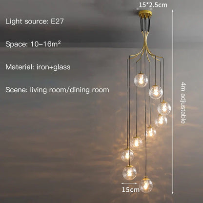 Decorbites™ Glas-Kugel-LED-Kronleuchter, moderner minimalistischer Loft-Villa-Treppenhaus-Dekor