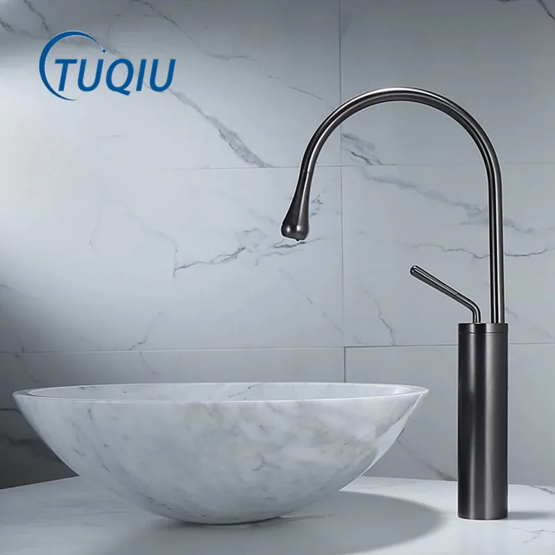 DecorBites™ Gun Grey Brass Basin Faucet Hot Cold Kitchen Sink Water Crane Swivel