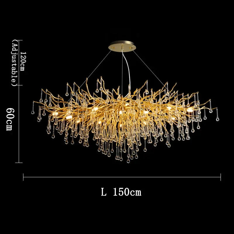 Decorbites™ Goldener Ast-Kristall-Lüster für modernes luxuriöses Wohnzimmer & Hotelfoyer-Dekor