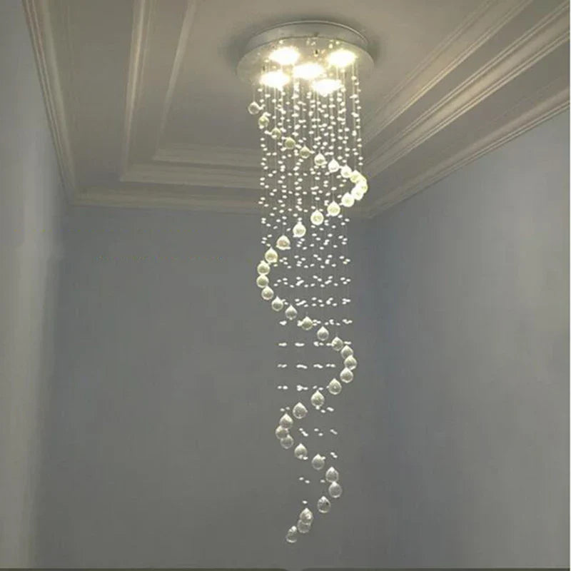 DecorBites™ Crystal Staircase Chandelier Light Fixture | Luxury Hotel Villa Bedroom Hanging Lamp