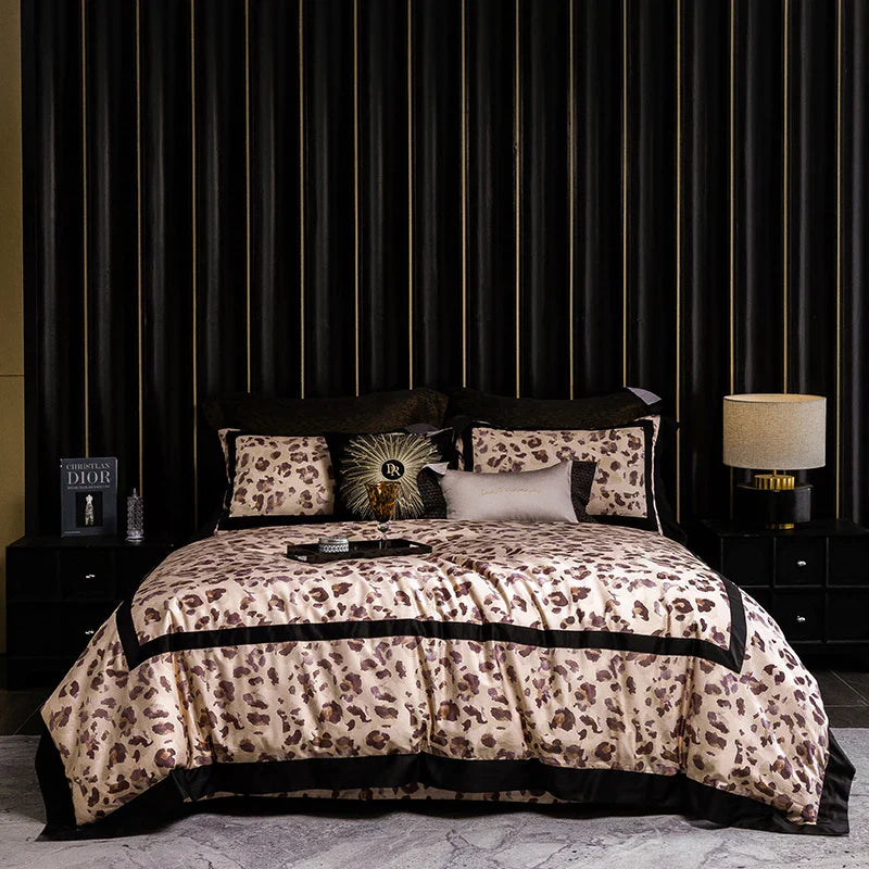 Decorbites™ Leopard-Muster Luxus-Bettwäsche-Set Queen King Größe Daunenbettdecke Bezug Laken Kissenbezüge
