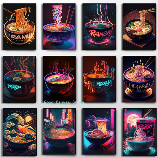 Decorbites™ Japanische Lebensmittel Neon-Poster Leinwandgemälde für die Dekoration von Zuhause und Küche